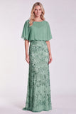 Sequins Pink Sheath Flutter Sleeve Chiffon Maxi Formal Dress
