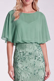 Sequins Pink Sheath Flutter Sleeve Chiffon Maxi Formal Dress