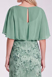 Sequins Pink Sheath Flutter Sleeve Chiffon Maxi Formal Dress
