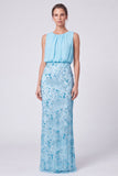 Sequins Round Neck Sheath Sage Green Maxi Formal Dress
