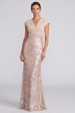 Mermaid Light Green Sequins V-Neck Maxi Formal Dress