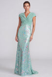 Mermaid Light Green Sequins V-Neck Maxi Formal Dress