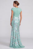 Mermaid Light Green Sequins V-Neck Maxi Formal Dress