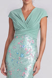 Mermaid Light Green Sequins V-Neck Maxi Formal Dress