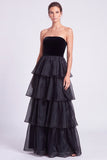 Strapless Dark Green Tiered A line Maxi Formal Dress