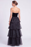 Strapless Dark Green Tiered A line Maxi Formal Dress