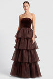 Strapless Dark Green Tiered A line Maxi Formal Dress