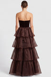Strapless Dark Green Tiered A line Maxi Formal Dress