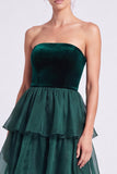 Strapless Dark Green Tiered A line Maxi Formal Dress