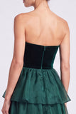 Strapless Dark Green Tiered A line Maxi Formal Dress