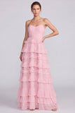 Strapless A line Tiered Brown Maxi Formal Dress