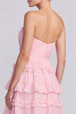 Strapless A line Tiered Brown Maxi Formal Dress