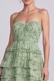 Strapless A line Tiered Brown Maxi Formal Dress