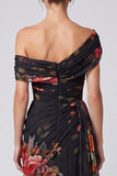 One Shoulder A Line Floral Ivory Maxi Formal Dress