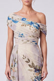 One Shoulder A Line Floral Ivory Maxi Formal Dress