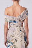 One Shoulder A Line Floral Ivory Maxi Formal Dress