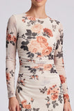 Long Sleeve Black A Line Floral Chiffon Midi Formal Dress