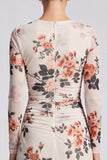 Long Sleeve Black A Line Floral Chiffon Midi Formal Dress