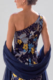 One Shoulder A Line Sequins Floral Navy Maxi Mother of the Bride Dress