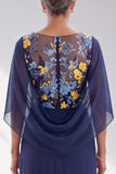 Floral Navy V-Neck Sheath Chiffon Maxi Mother of the Bride Dress