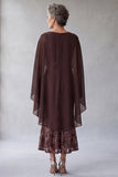 Dark Brown Sequins Cape Sleeve Mermiad Midi Mother Of The Bride Dress