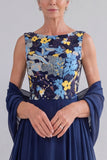 Floral Navy A-Line Boat Neck Maxi Mother Of The Bride Dress