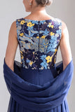 Floral Navy A-Line Boat Neck Maxi Mother Of The Bride Dress
