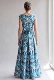 A-Line Blue Flower V-Neck Maxi Mother Of The Bride Dress with Sash