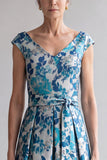 A-Line Blue Flower V-Neck Maxi Mother Of The Bride Dress with Sash