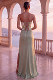 Strapless Floral Sage Green Mermaid Ruched Maxi Formal Dress