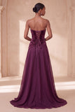 Corset Strapless Purple Ruched A Line Maxi Formal Dress