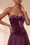 Corset Strapless Purple Ruched A Line Maxi Formal Dress