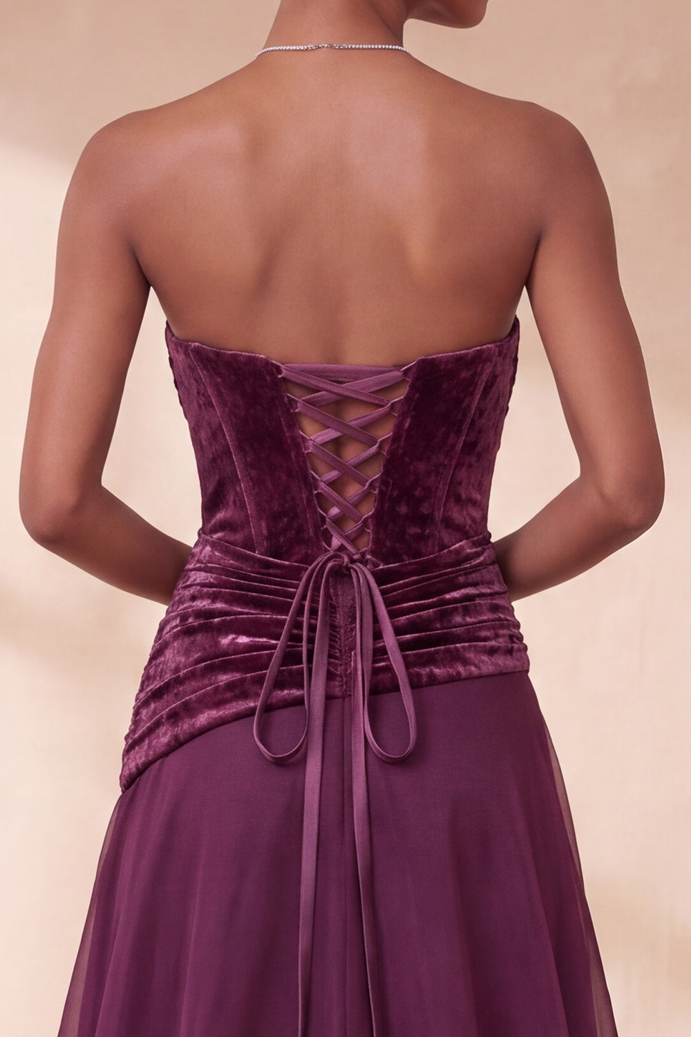 Corset Strapless Purple Ruched A Line Maxi Formal Dress