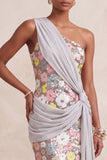 One Shoulder Floral Sequins Sheath Light Pink Maxi Formal Dress