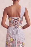 One Shoulder Floral Sequins Sheath Light Pink Maxi Formal Dress