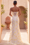 Strapless Ivory Mermaid Ruffled Maxi Formal Dress With Slit