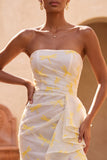 Strapless Ivory Mermaid Ruffled Maxi Formal Dress With Slit