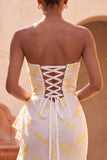 Strapless Ivory Mermaid Ruffled Maxi Formal Dress With Slit