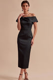 Off The Shoulder Sheath White Midi Engagement Dress With Slit
