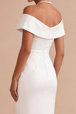 Off The Shoulder Sheath White Midi Engagement Dress With Slit