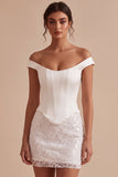 Off The Shoulder Bodycon Lace Sequins Little White Dress