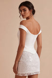Off The Shoulder Bodycon Lace Sequins Little White Dress