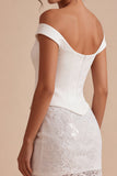 Off The Shoulder Bodycon Lace Sequins Little White Dress