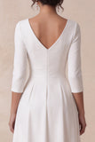 V-Neck White A Line 3/4 Sleeve High-Low Engagement Dress