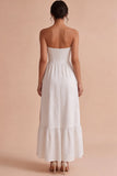 Corset Strapless A Line White Floral Midi Engagement Dress