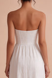Corset Strapless A Line White Floral Midi Engagement Dress