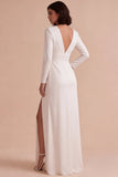 White Long Sleeve Sheath V-Neck Maxi Engagement Dress