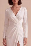 White Long Sleeve Sheath V-Neck Maxi Engagement Dress