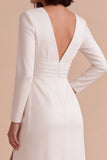 White Long Sleeve Sheath V-Neck Maxi Engagement Dress