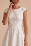 Floral A Line White Midi Engagement Dress With Cap Sleeves
